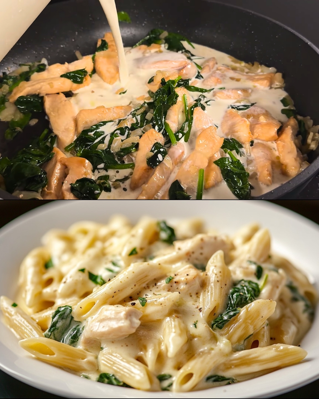 Creamy Chicken Spinach Pasta with Parmesan and Herbs