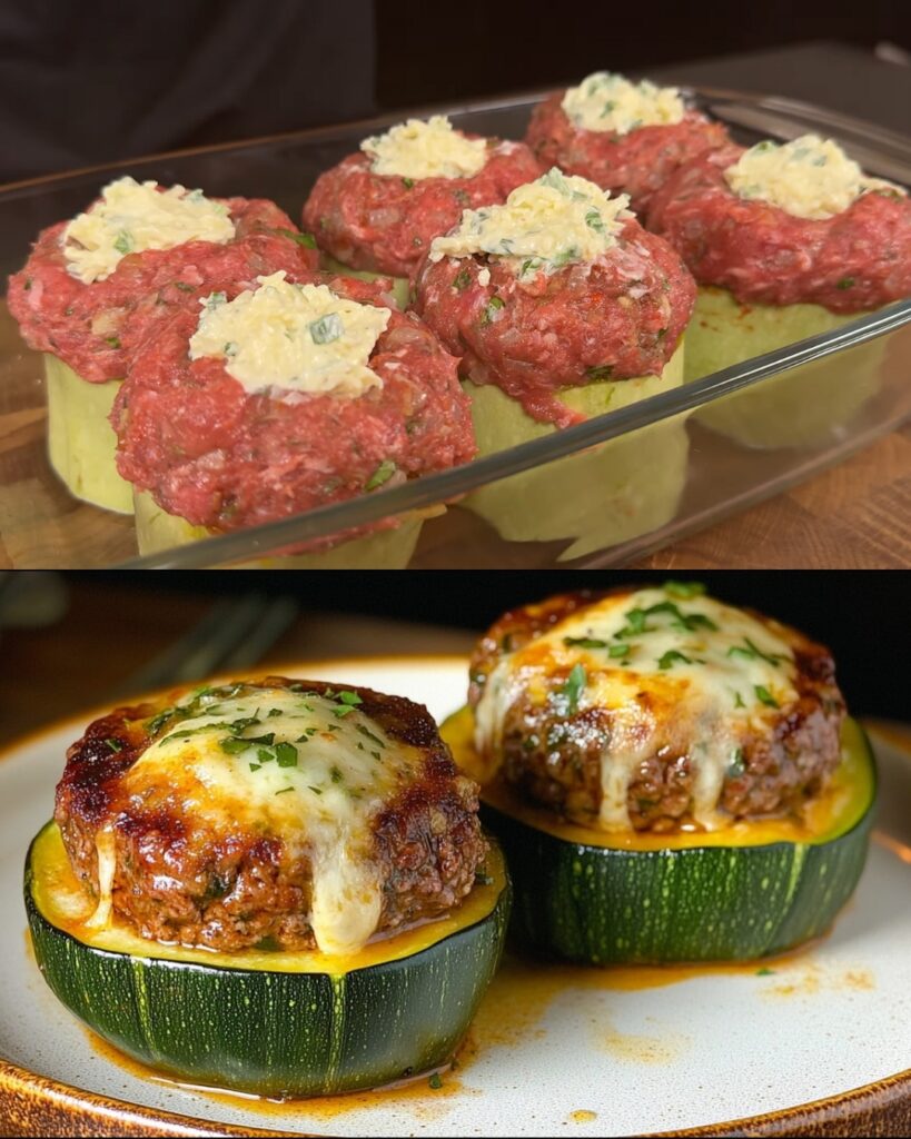 Zucchini Boats Stuffed with Spiced Minced Meat & Cheese