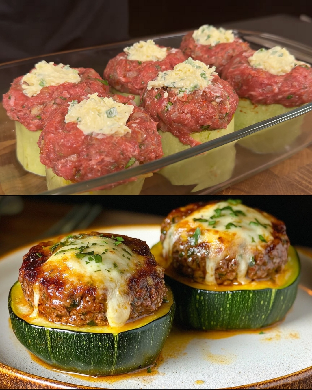 Zucchini Boats Stuffed with Spiced Minced Meat & Cheese