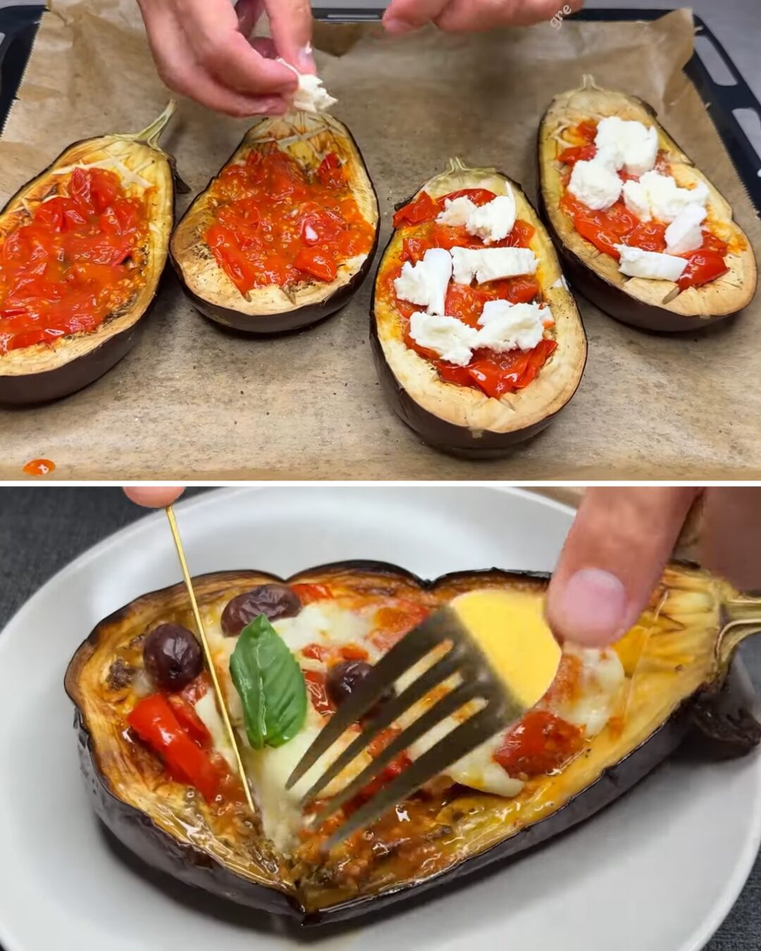 Baked Eggplant with Cherry Tomatoes and Buffalo Mozzarella