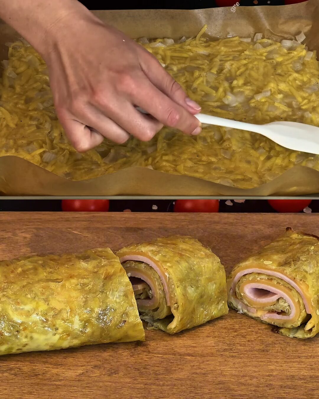 Spinach, Potato, and Egg Roll with Cheese and Ham