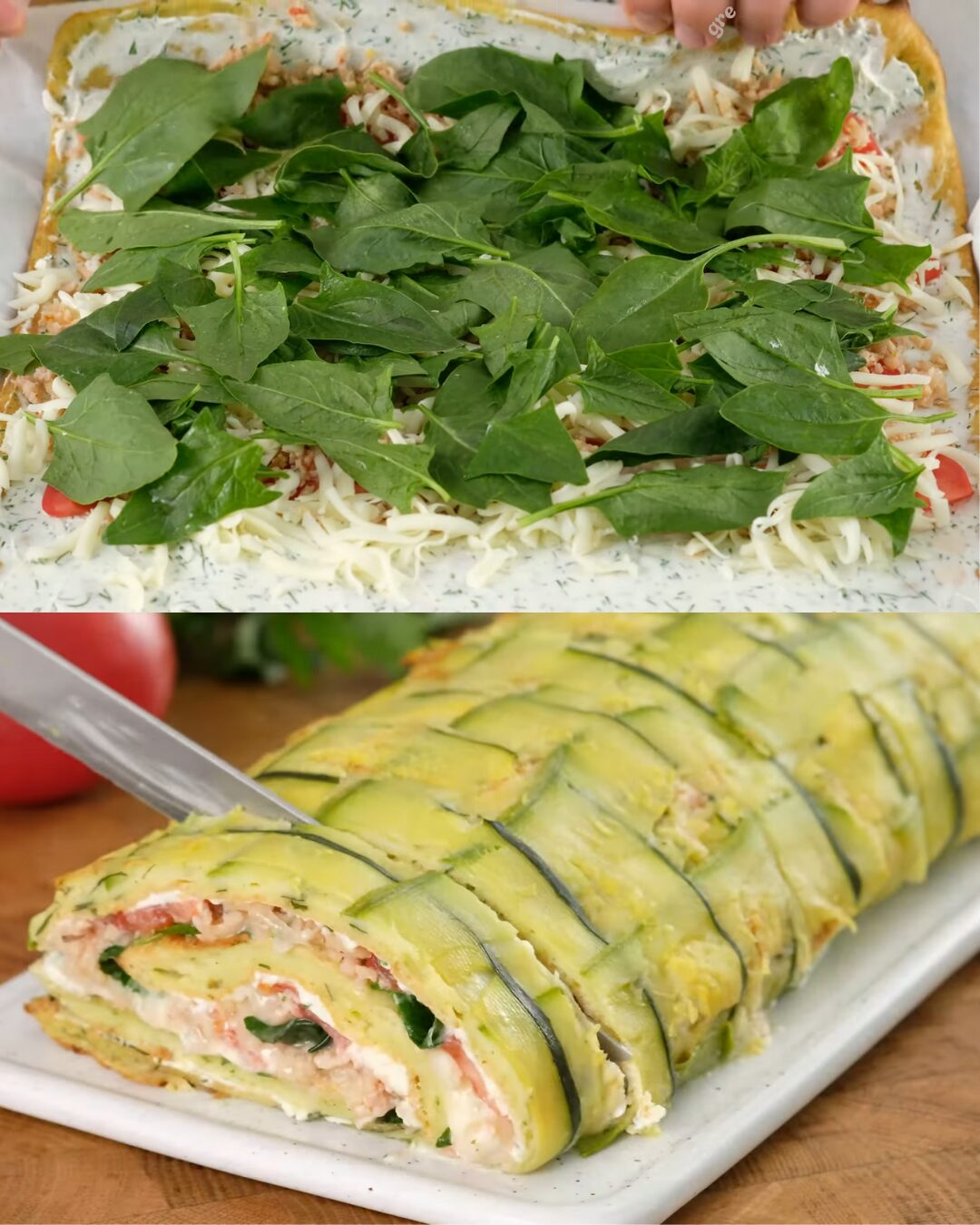 Award-Winning Baked Zucchini Roll with Sausage, Cream Cheese, and Vegetables