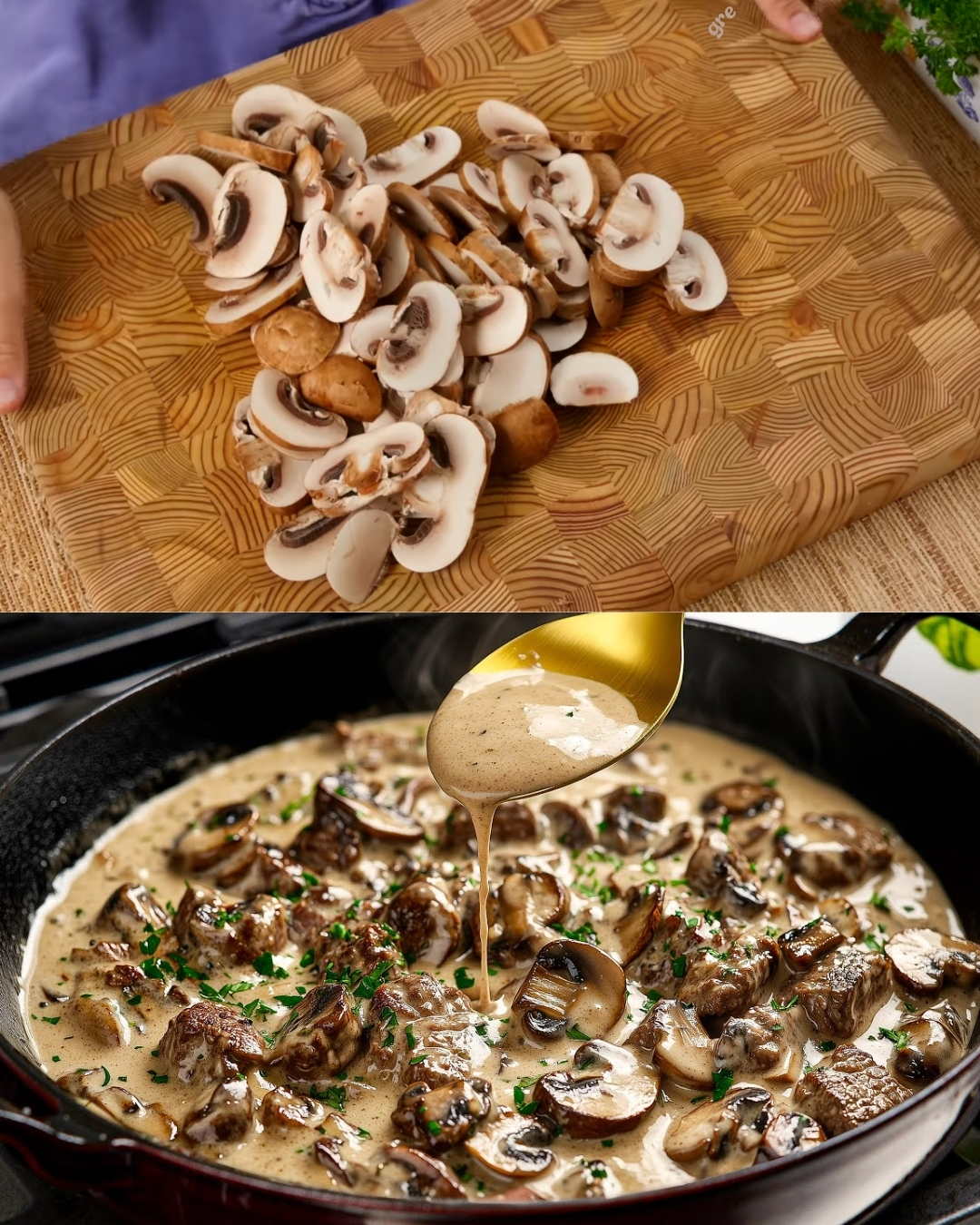 Creamy Garlic Mushroom Steak Bites with Fluffy Butter Rice