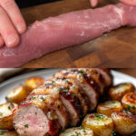 Herb-Baked Pork Tenderloin with Mustard Apple Sauce and Crispy Potatoes