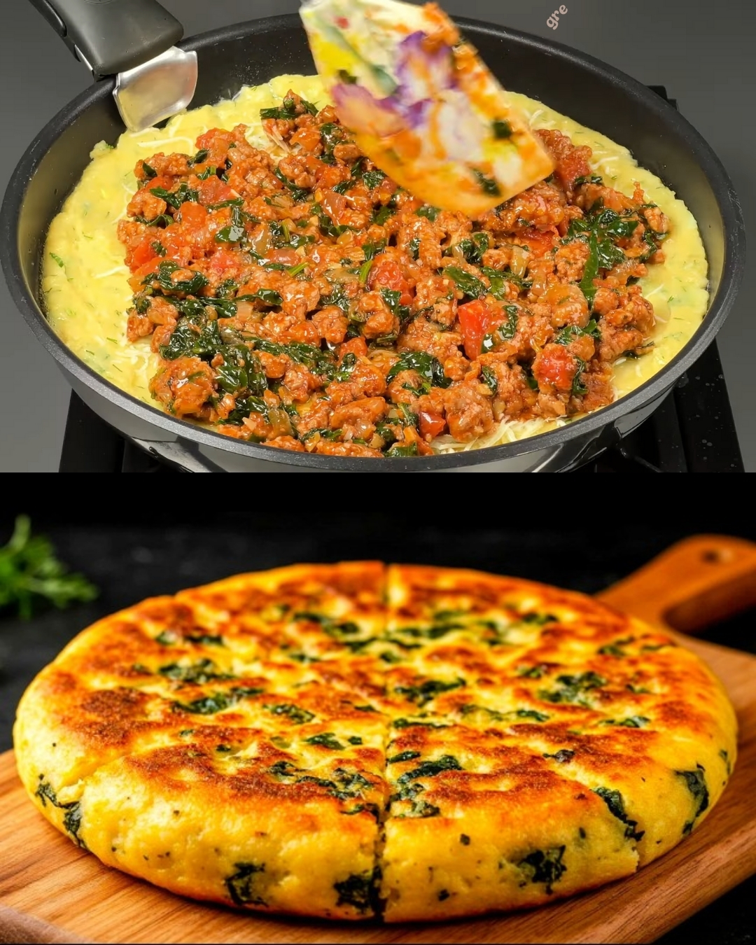 Layered Potato and Meat Bake with Spinach and Herbs