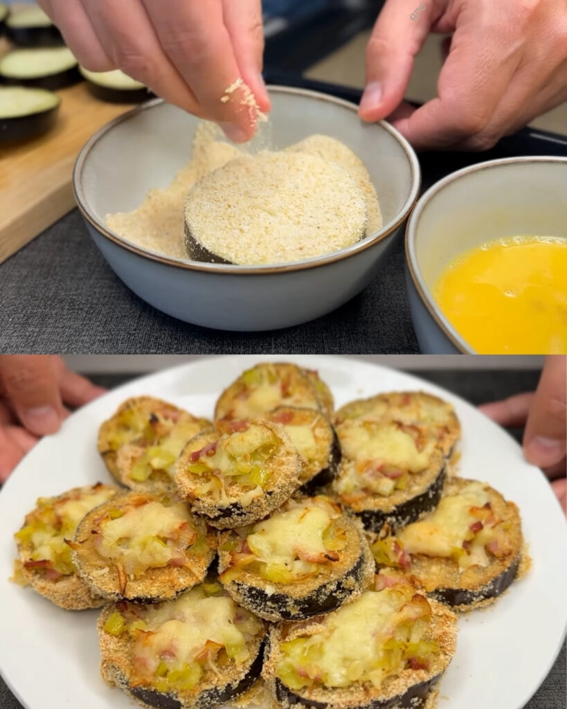 Baked Eggplant Casserole with Leeks, Bacon, and Pecorino Cheese