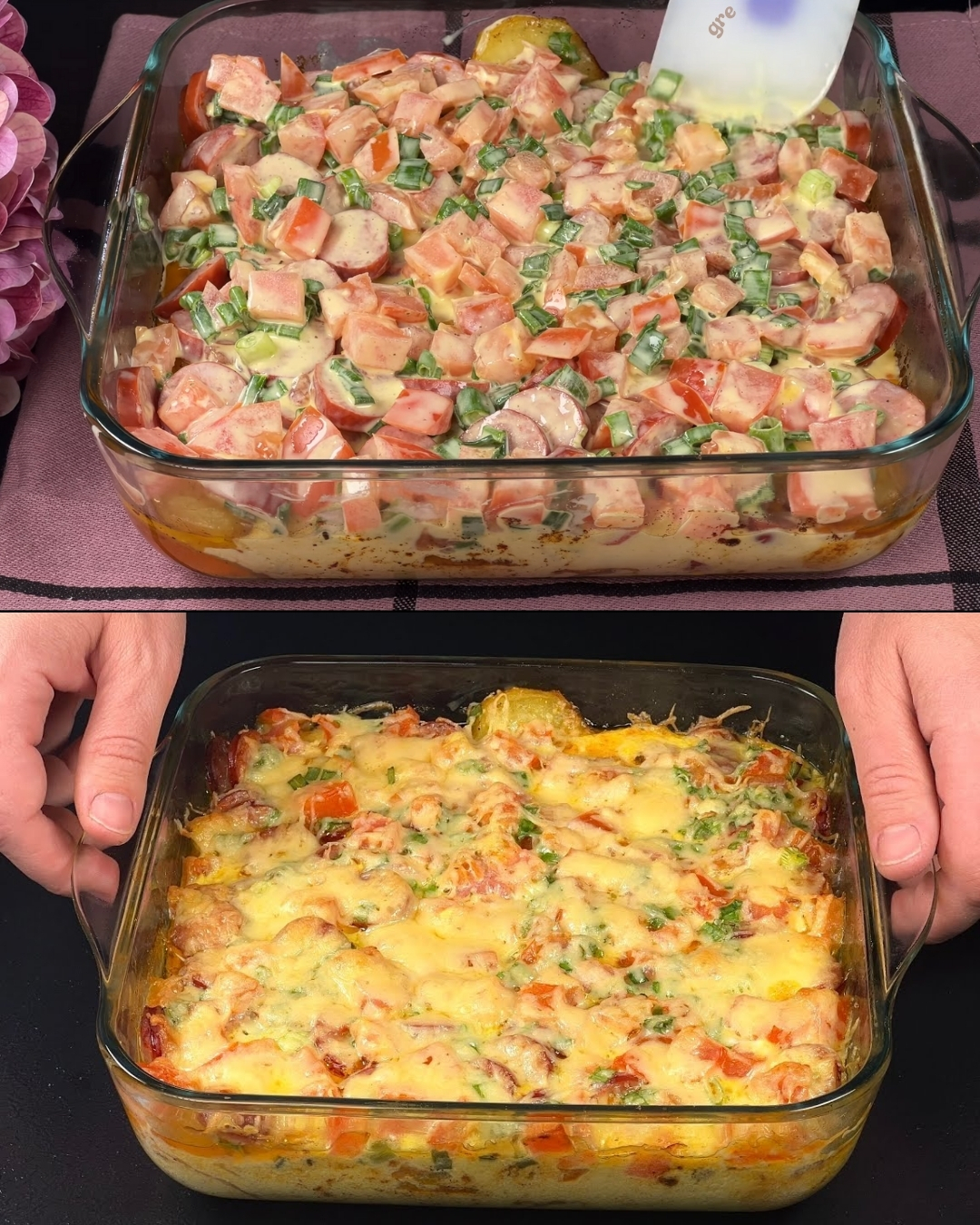 Savory Potato & Sausage Bake with Creamy Vegetable Topping