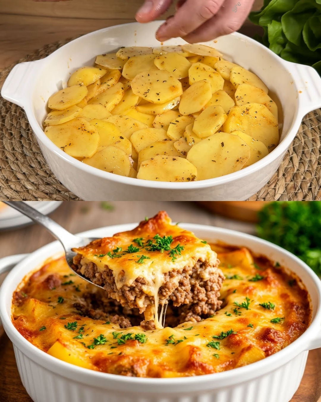 Greek-Style Cheesy Potato and Meat Bake with Yogurt Sauce