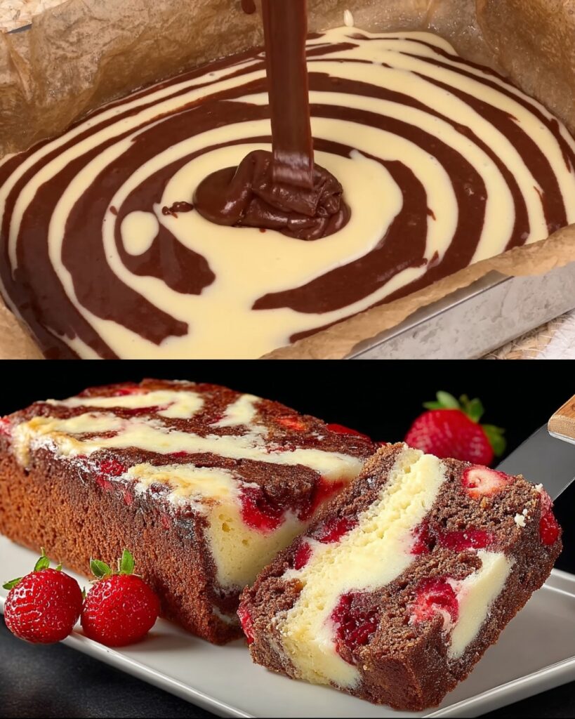 Zebra Marble Cake with Strawberry-Cottage Cheese Swirl finished dish