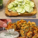 Crispy Zucchini Pancakes with Sriracha-Yogurt Dip