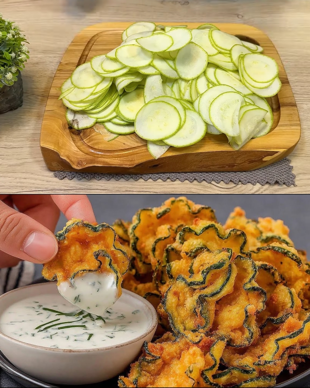 Crispy Zucchini Pancakes with Sriracha-Yogurt Dip