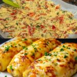 Baked Chicken & Potato Rounds with Bell Pepper, Cheese & Creamy Garlic-Dill Sauce