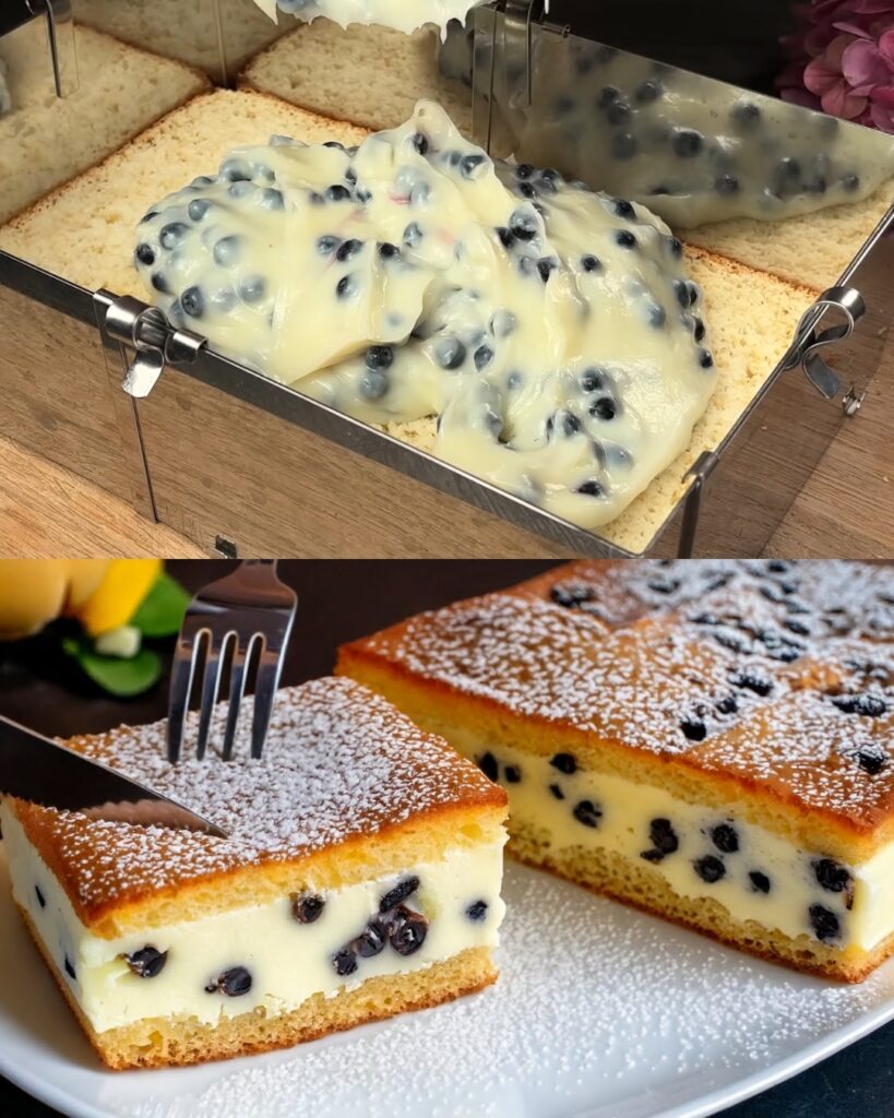 Lemon Custard Blueberry Sheet Cake finished dish