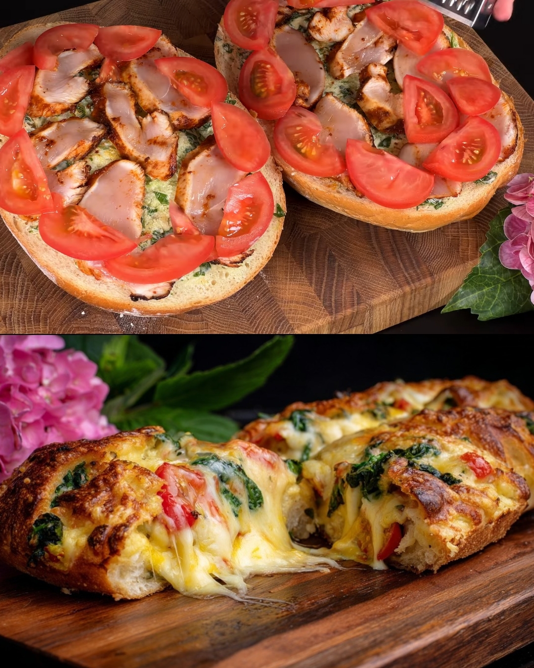 Cheesy Spinach & Chicken Stuffed Bread Bake