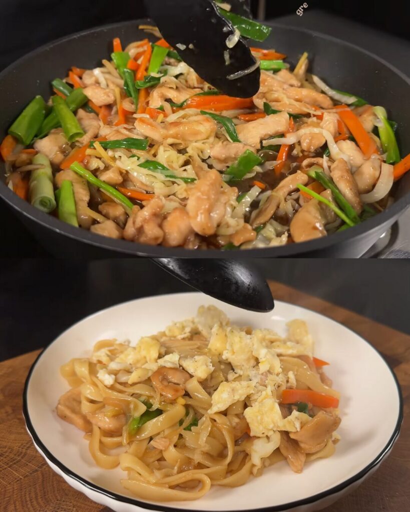 Stir-Fried Chicken Pasta with Vegetables and Teriyaki Sauce finished dish