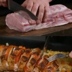 Baked Stuffed Pork Roast with Rice and Vegetables