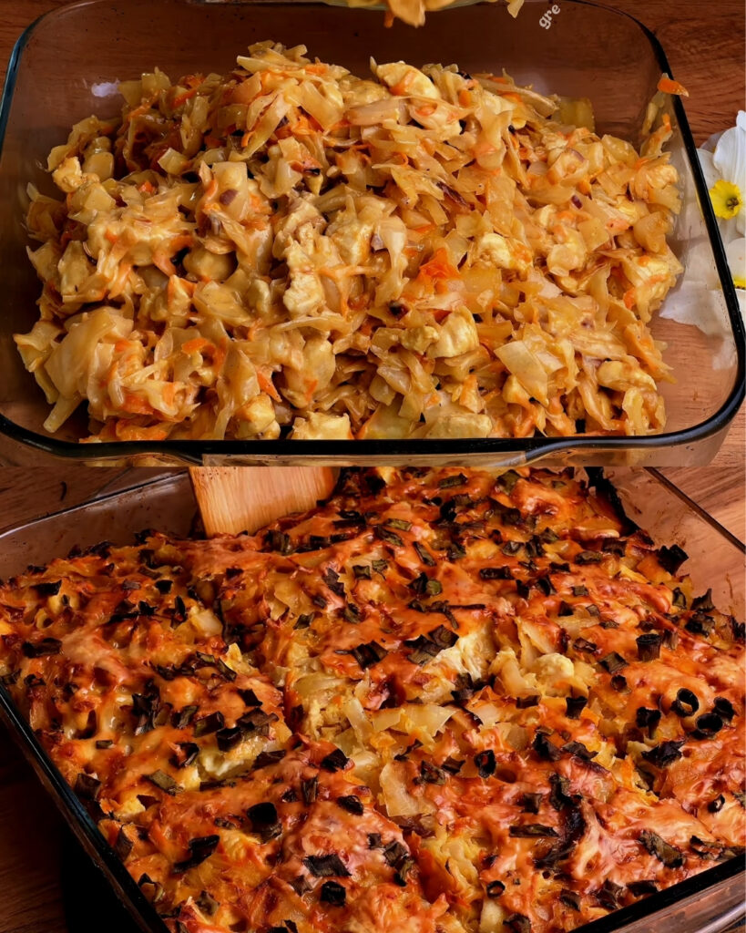 Savory Chicken Cabbage and Cheese Casserole with a Bulgur Wheat Side