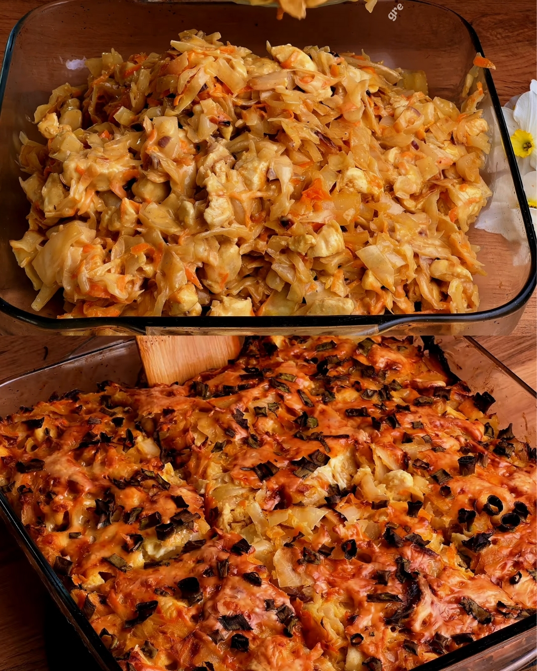 Savory Chicken Cabbage and Cheese Casserole with a Bulgur Wheat Side