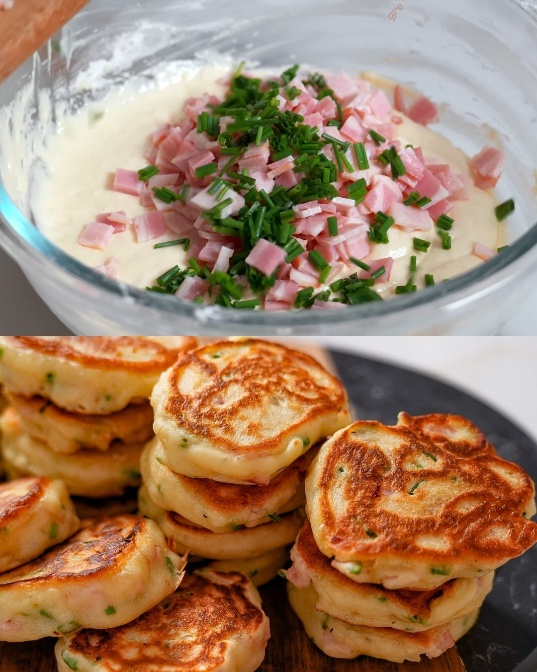 Savory Kefir Pancakes with Bacon and Green Onions