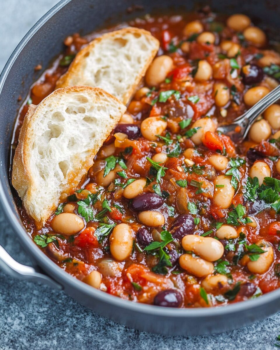 Puttanesca Beans with Garlic Bread