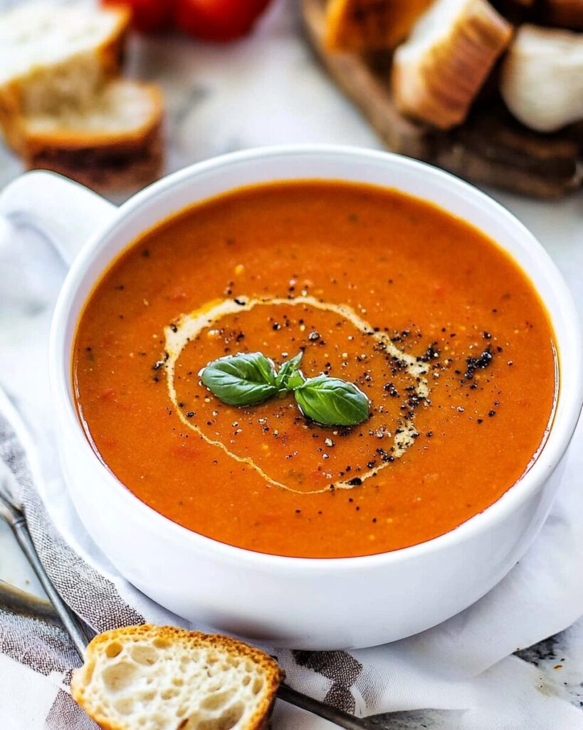 Roasted Tomato Basil Soup finished dish