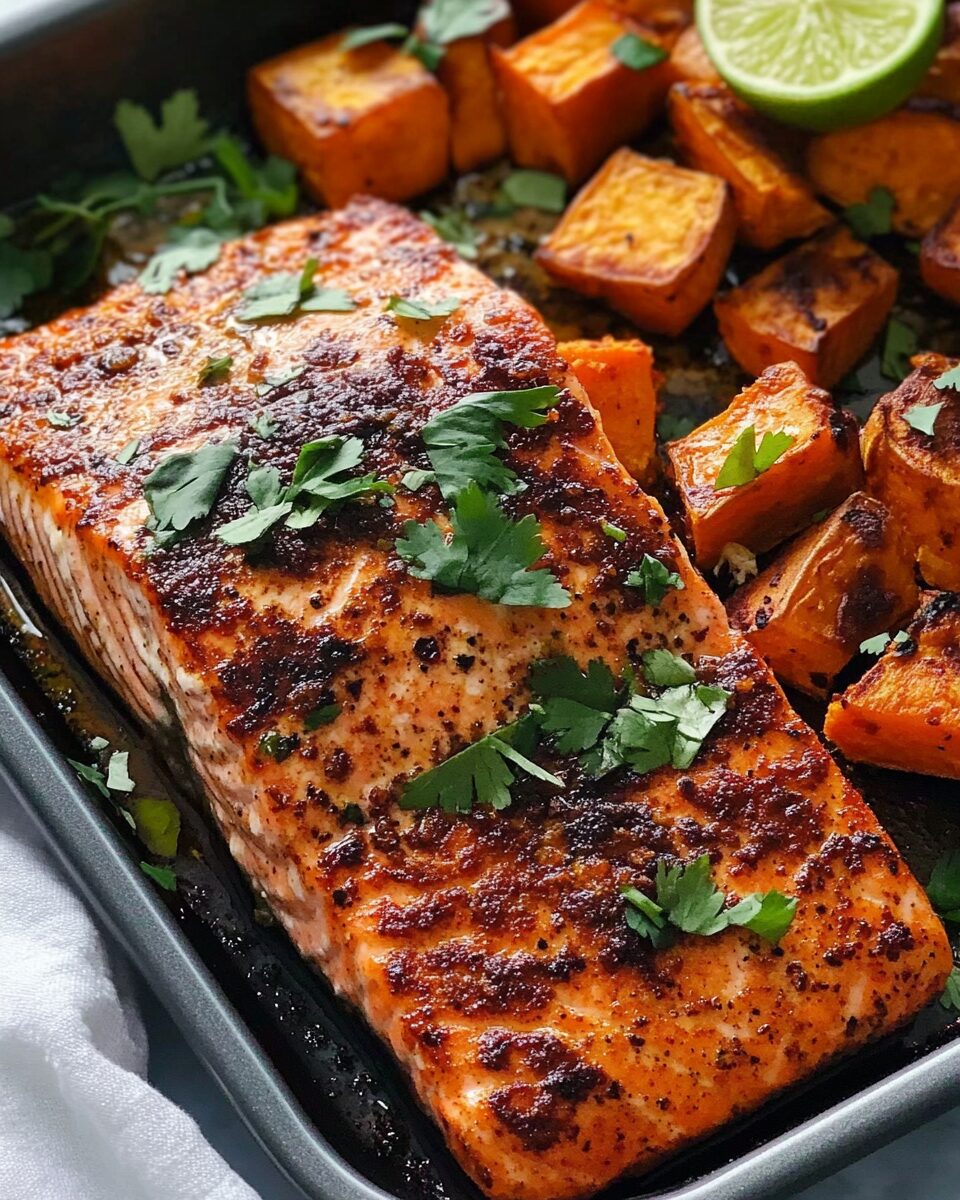 Jerk Salmon with Roasted Sweet Potatoes