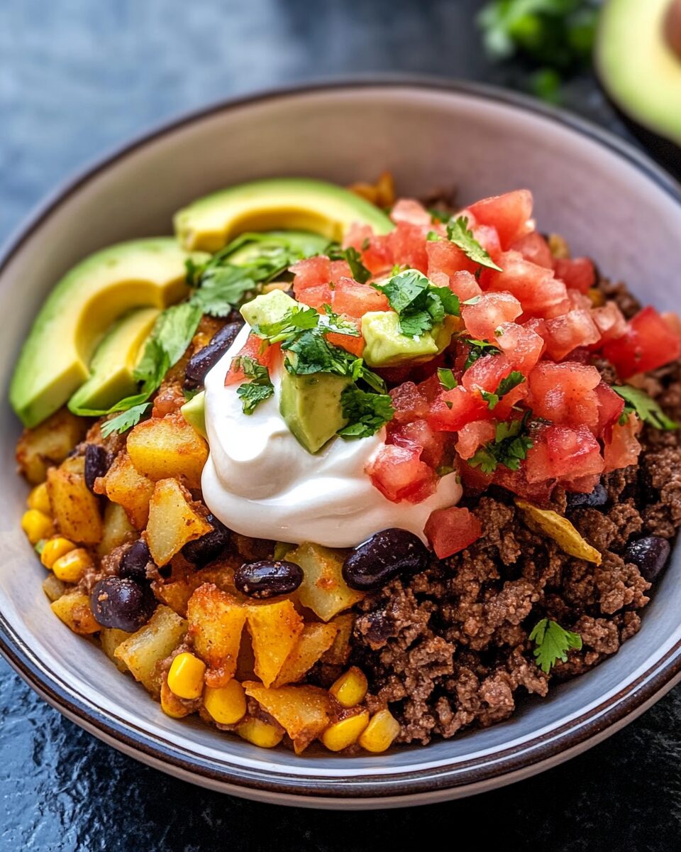 Ground Beef and Potato Taco Bowl