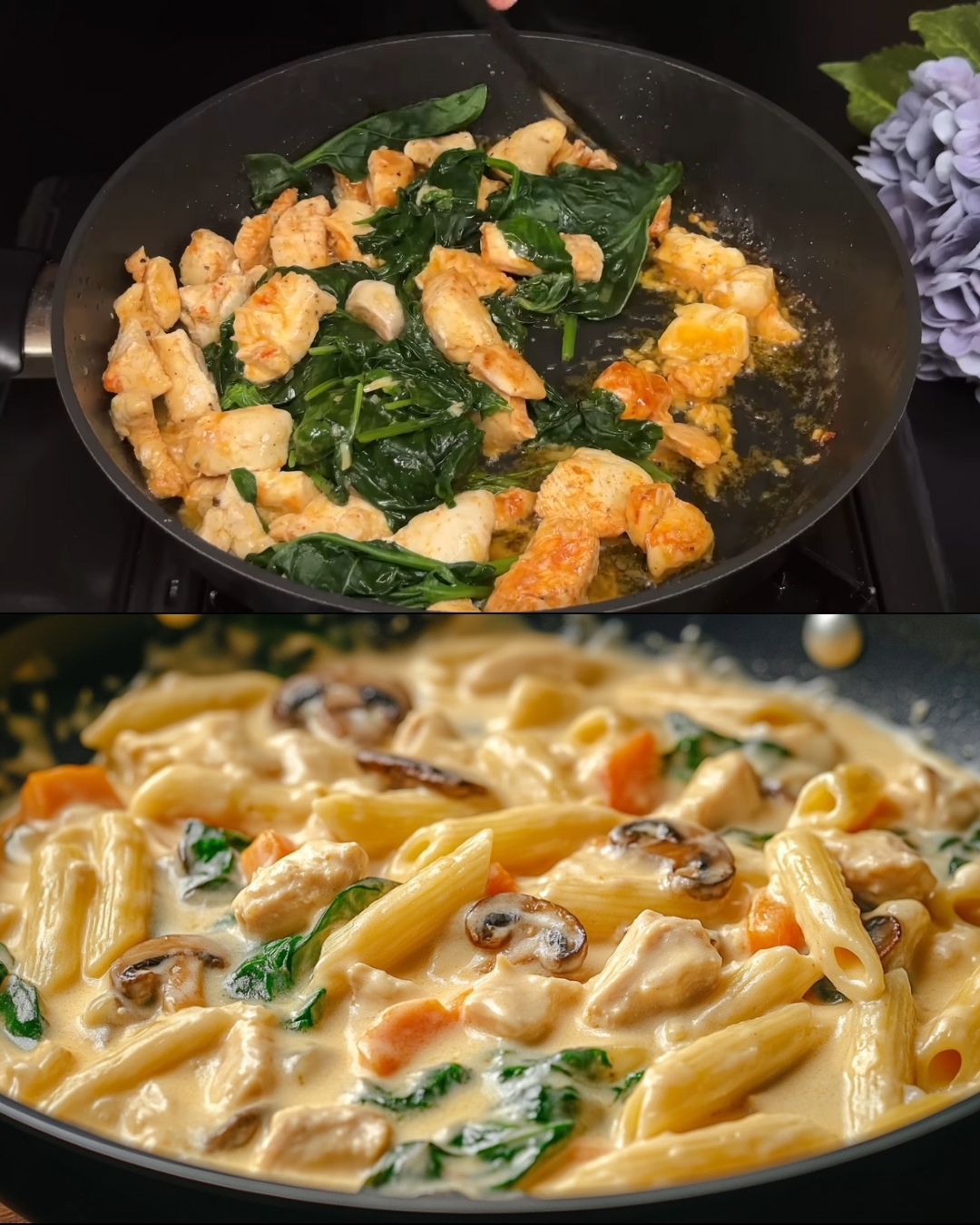 Creamy Chicken, Spinach & Mushroom Pasta