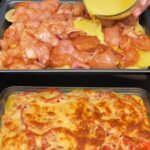 Cheesy Baked Chicken & Potato Casserole with Fresh Avocado Veggie Salad