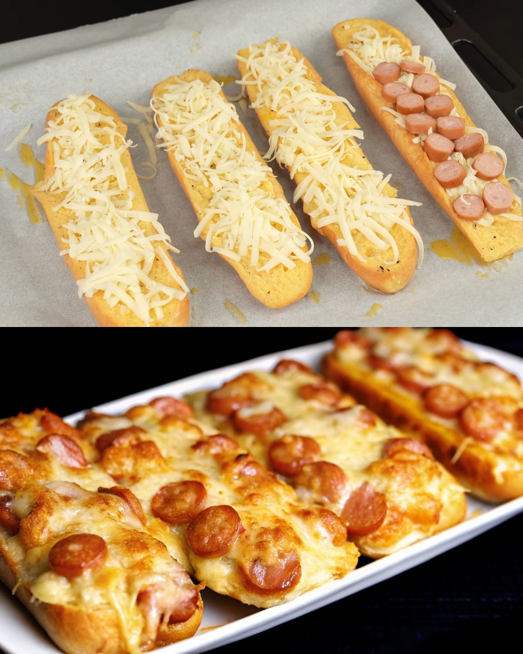 Cheesy Baked Hot Dog Bun Boats