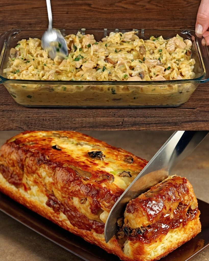 Chicken, Vegetable, and Potato Bake with Creamy Kiwi Garlic Sauce finished dish