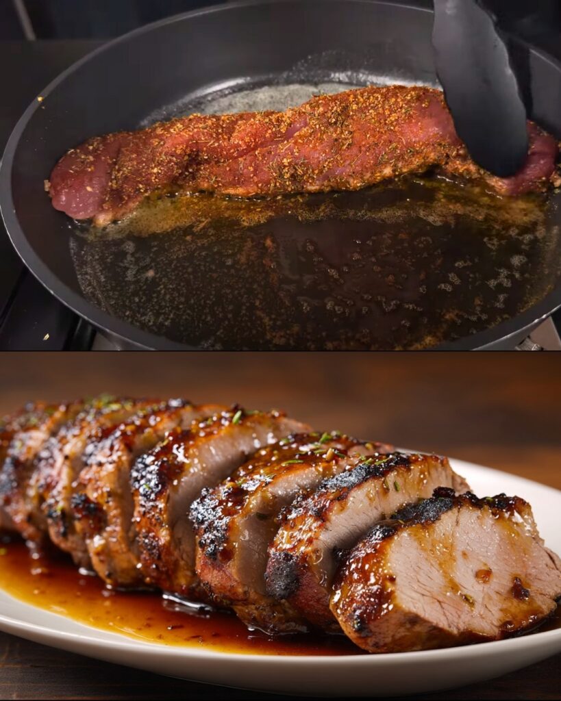 Honey Garlic Pork Tenderloin with Pear & Walnut Salad finished dish