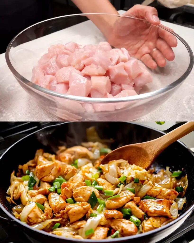 Stir-Fried Chicken with Cabbage and Garlic Rice – Quick Weeknight Favorite