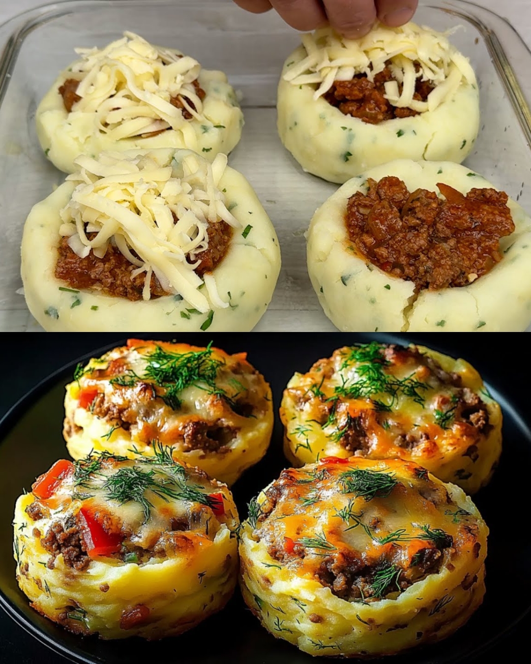 Stuffed Mashed Potato Cups with Ground Beef and Cheese