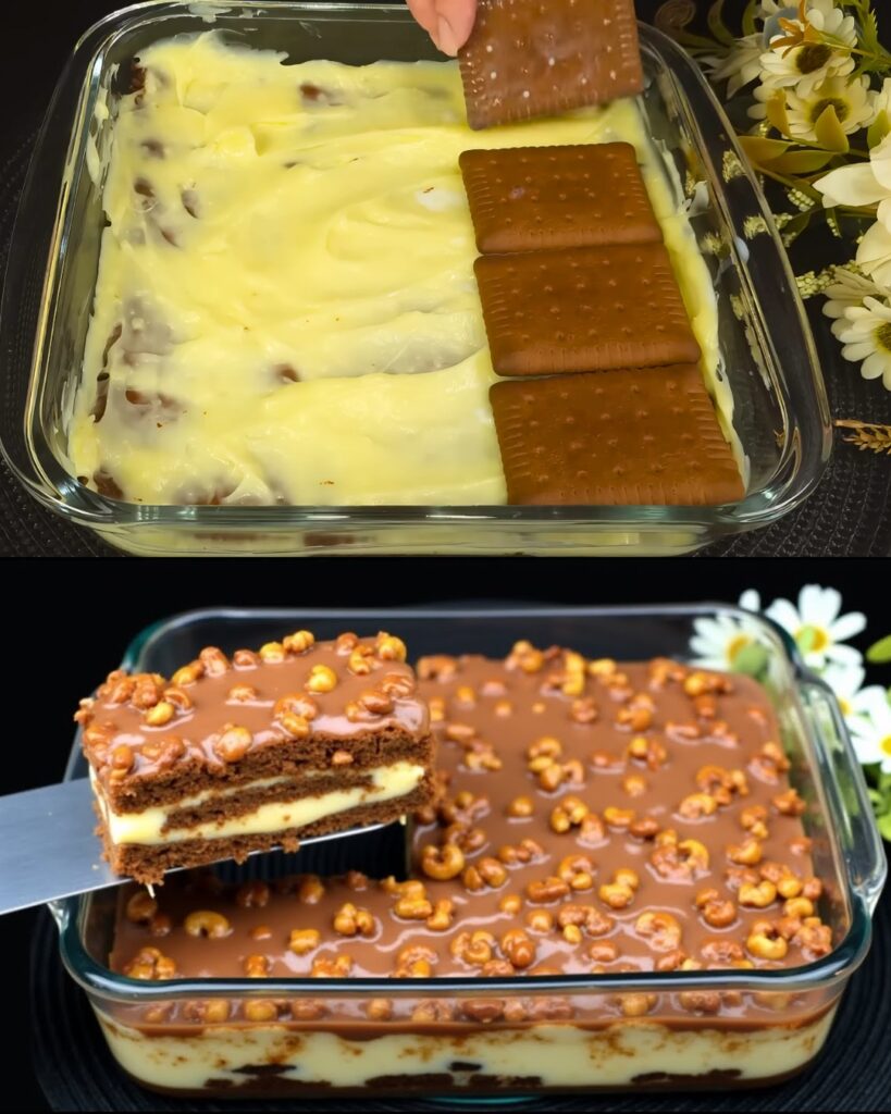 No-Bake Chocolate Walnut Cookie Pudding Cake