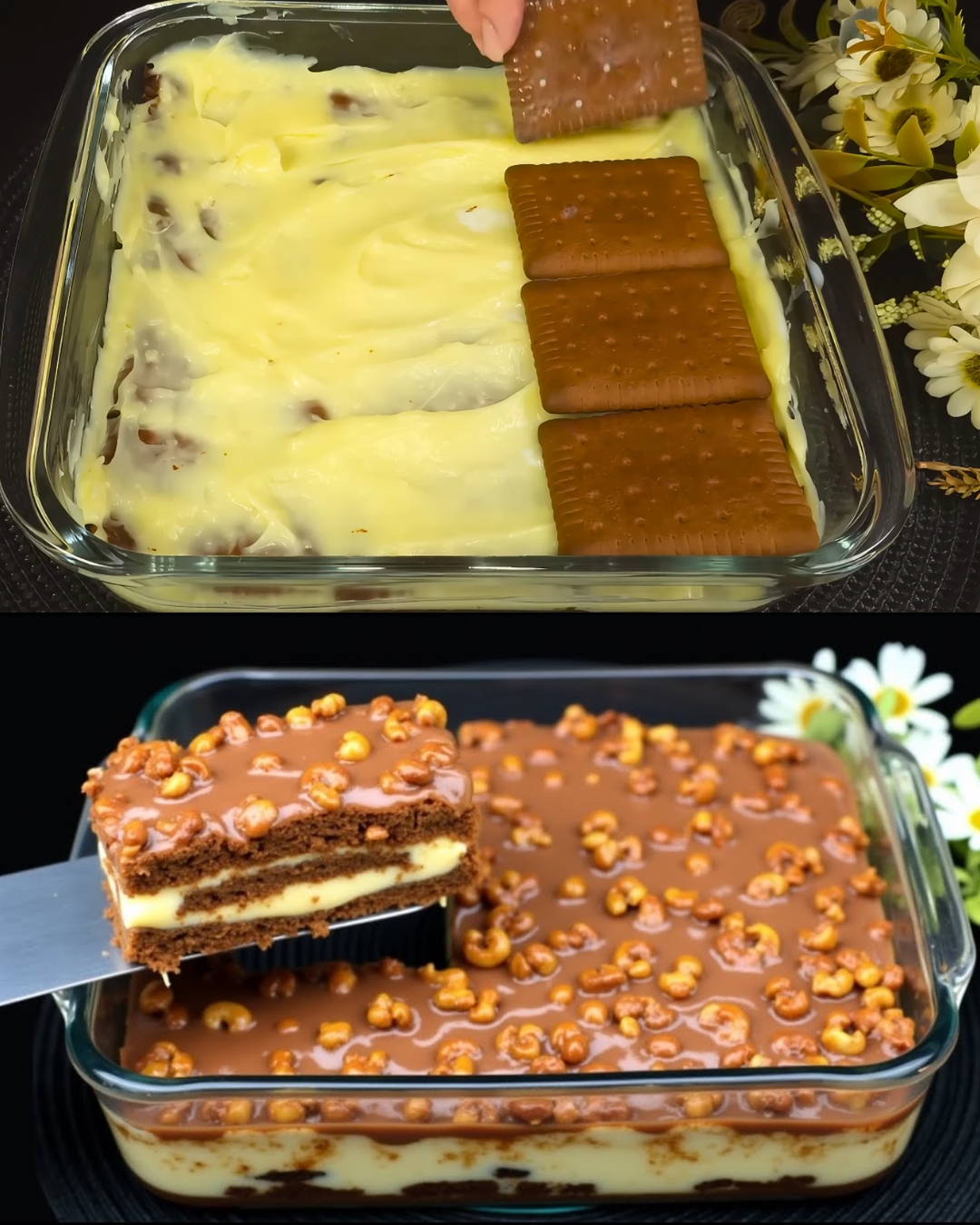 No-Bake Chocolate Walnut Cookie Pudding Cake