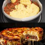 Ground Beef and Potato Bake with Mozzarella and Fresh Garden Salad