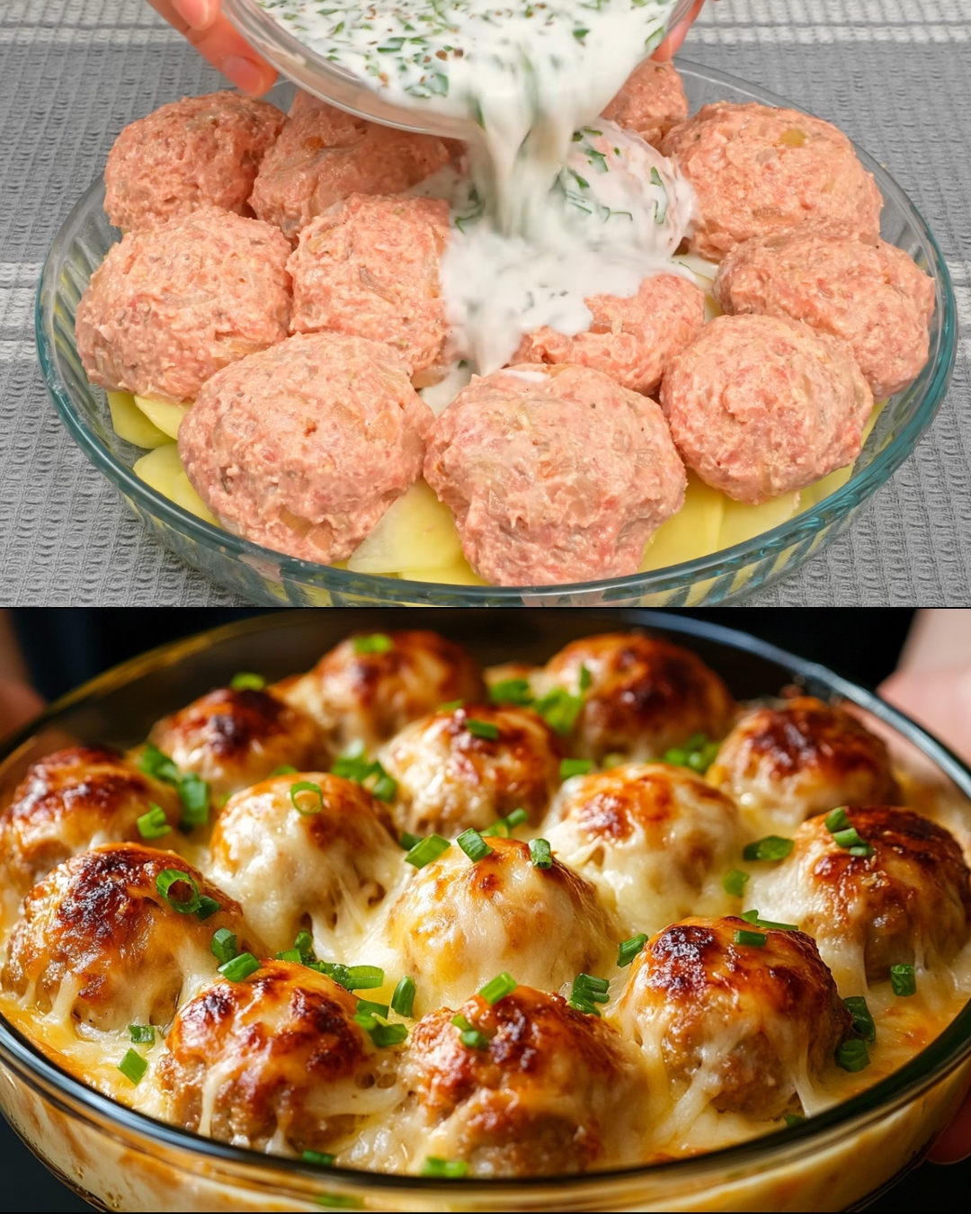 Oven-Baked Juicy Meatballs with Potatoes and Fresh Garden Salad