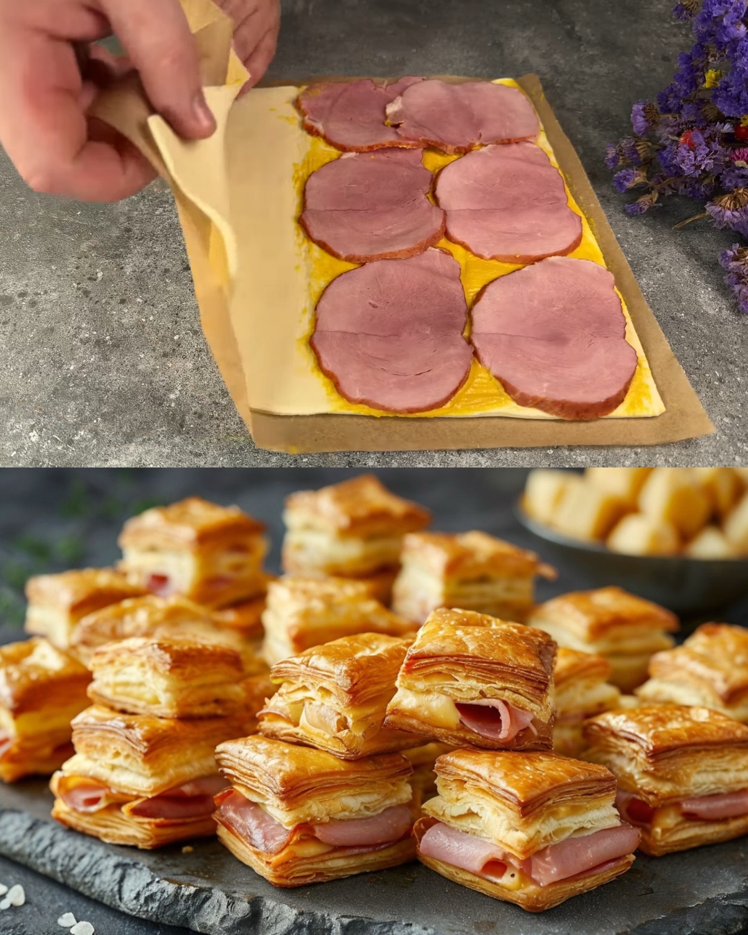Ham, Cheese, and Minced Meat Puff Pastry Roll