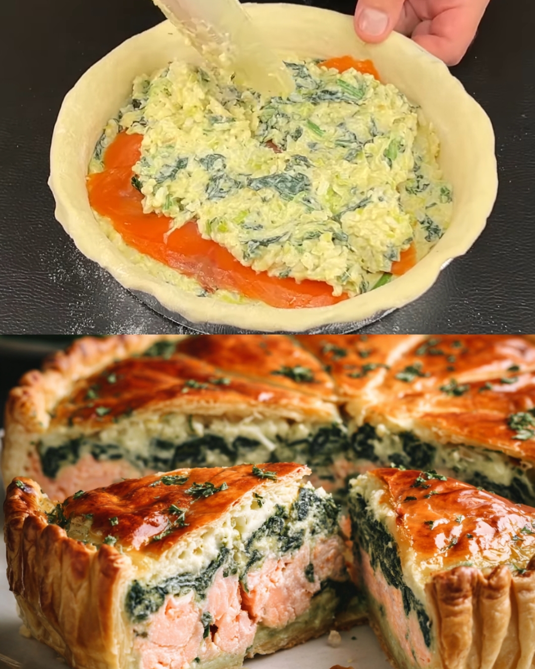 Rice & Spinach Puff Pastry Salmon Cake