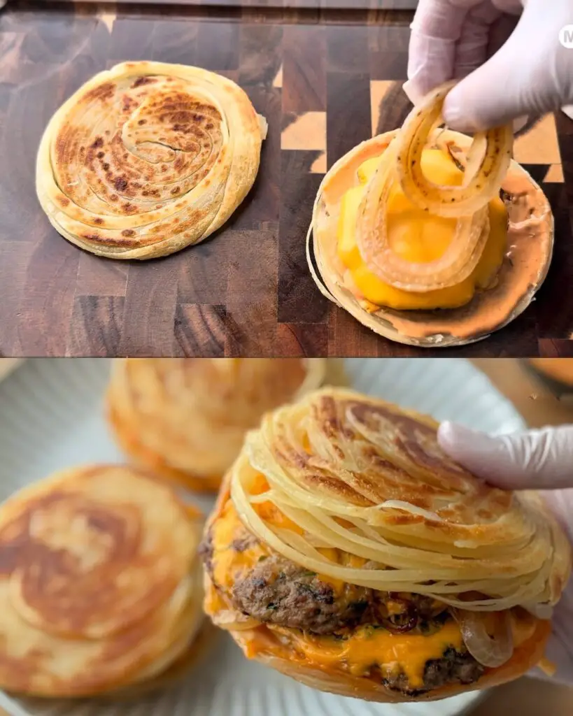 Beef Paratha Burger with Spicy Sauce