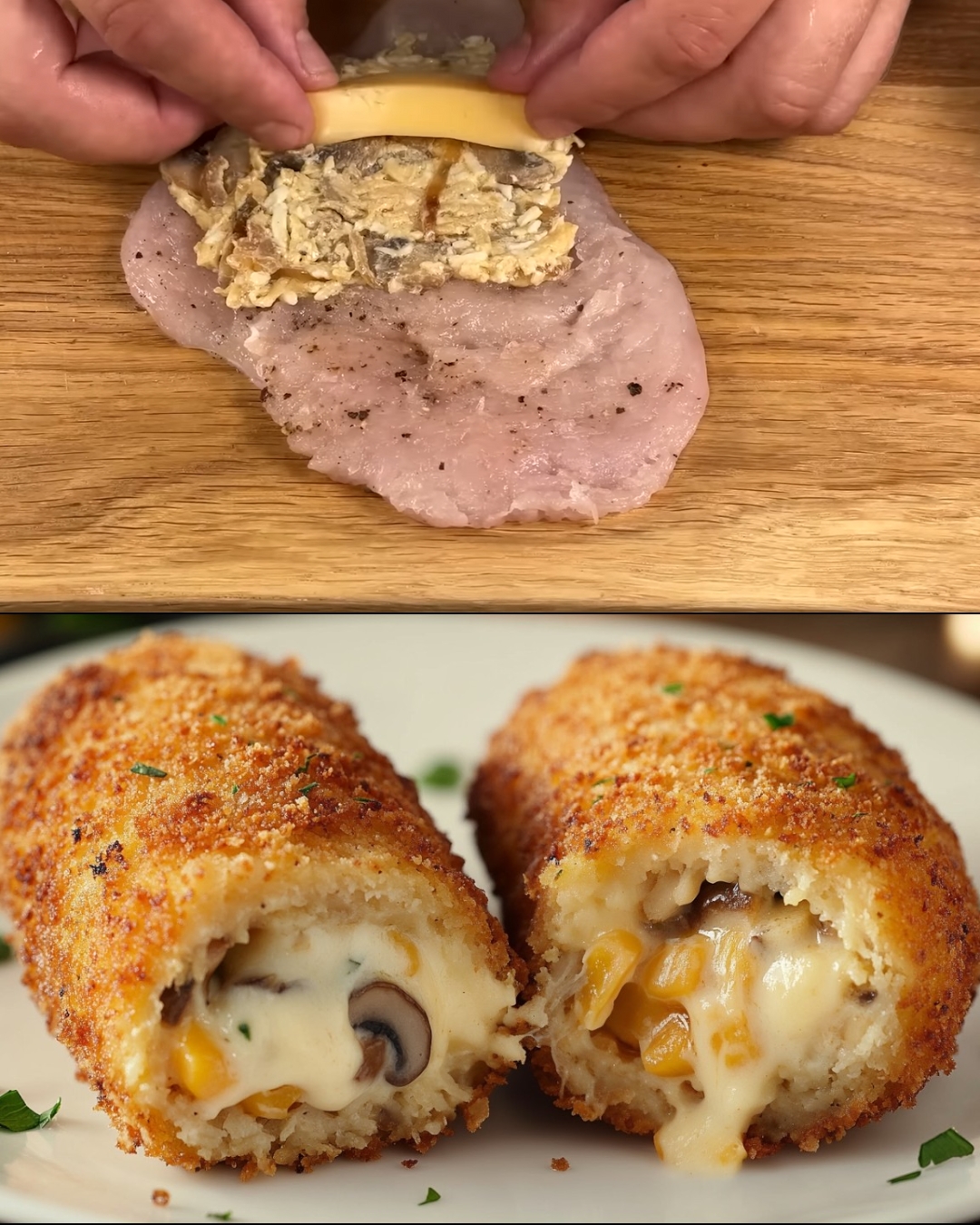 Cheesy Stuffed Chicken Fillet with Mushroom and Rice