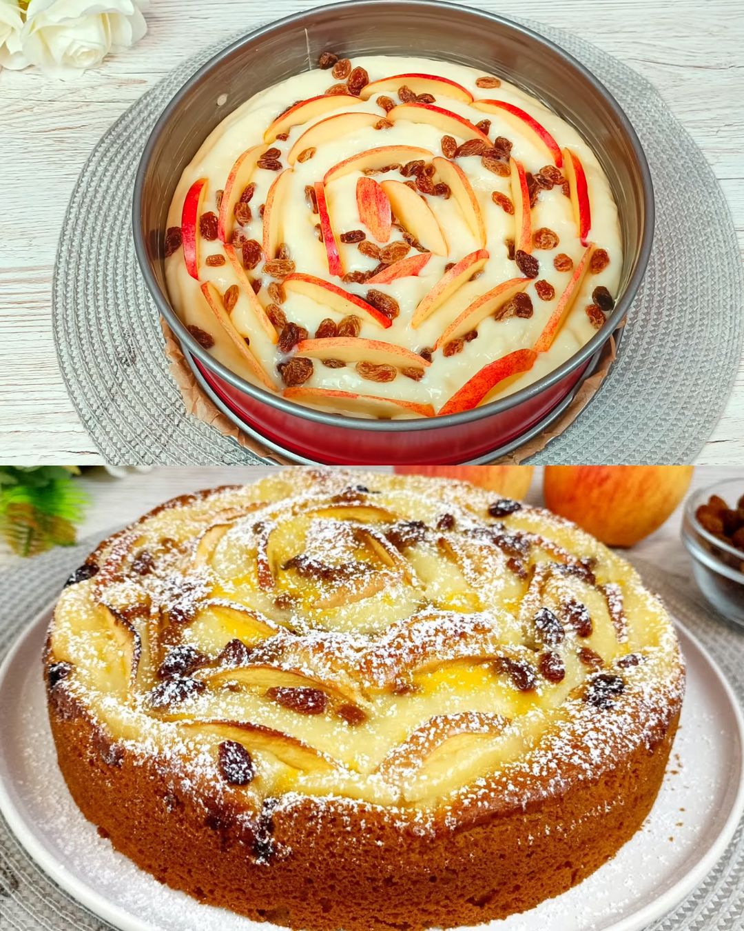Creamy Apple & Raisin Cake with Vanilla Custard Swirl