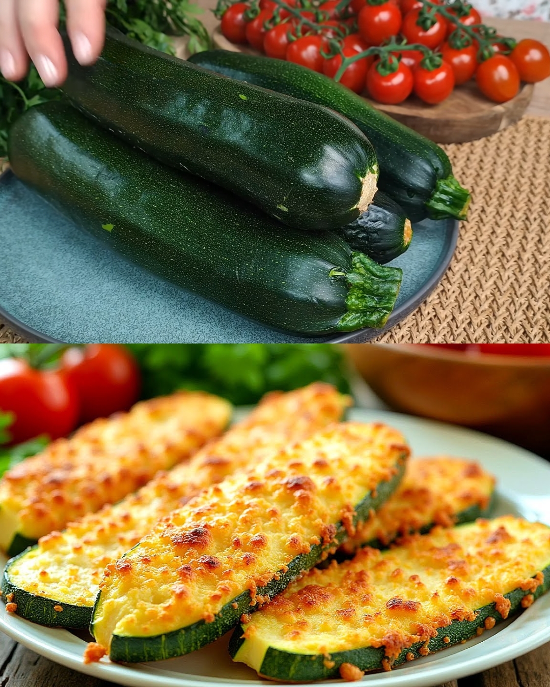 Cheesy Fried Zucchini with Mediterranean Veggie Stew and Creamy Yogurt Sauce