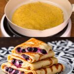 Healthy Oatmeal Pancakes with Cottage Cheese & Blueberries Filling