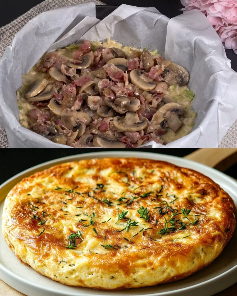 Zucchini and Suluguni Cheese Bake with Bacon and Mushrooms finished dish