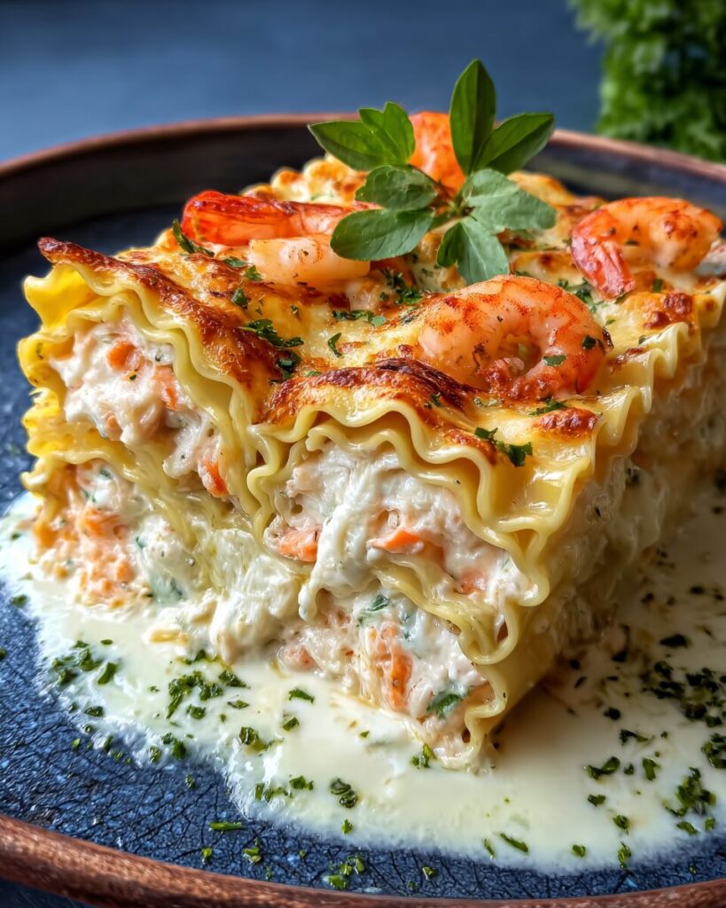 Creamy Seafood Lasagna Rolls finished dish
