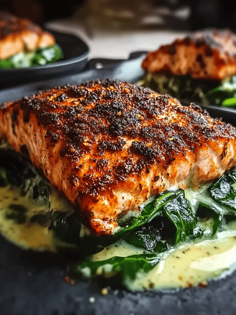 Blackened Salmon Stuffed Spinach