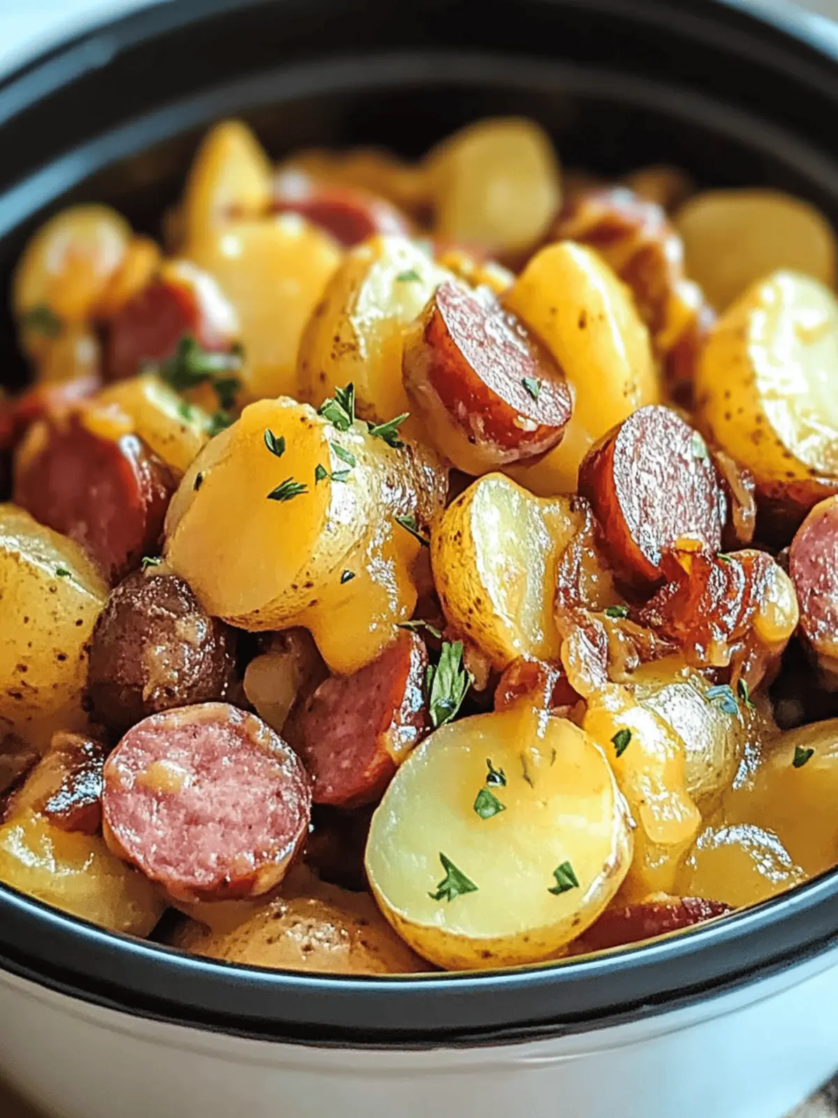 Crockpot Cheesy Potatoes and Kielbasa for Cozy Nights