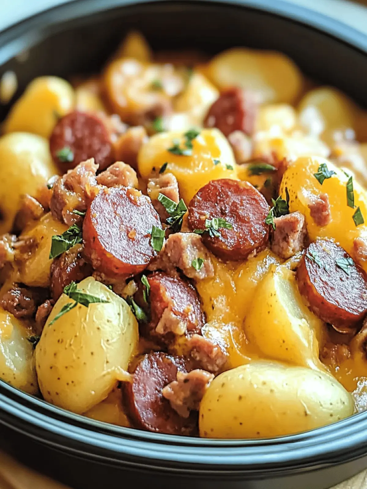 Crockpot Cheesy Potatoes and Kielbasa for Cozy Nights